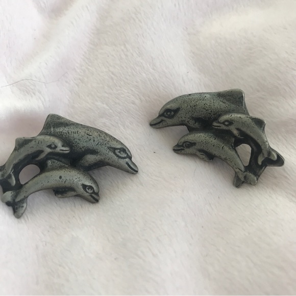 ANNE AT HOME 2 dolphin family cabinet drawer knobs pulls pewter wash - Picture 1 of 7